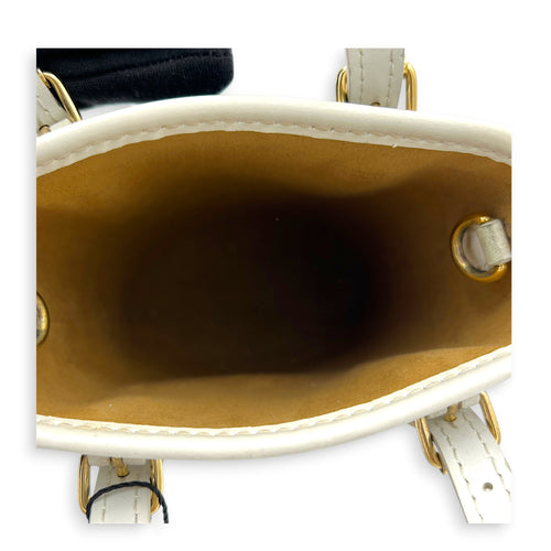 Nano Bucket Top Handle Bag Brown in Coated Canvas, Gold hardware