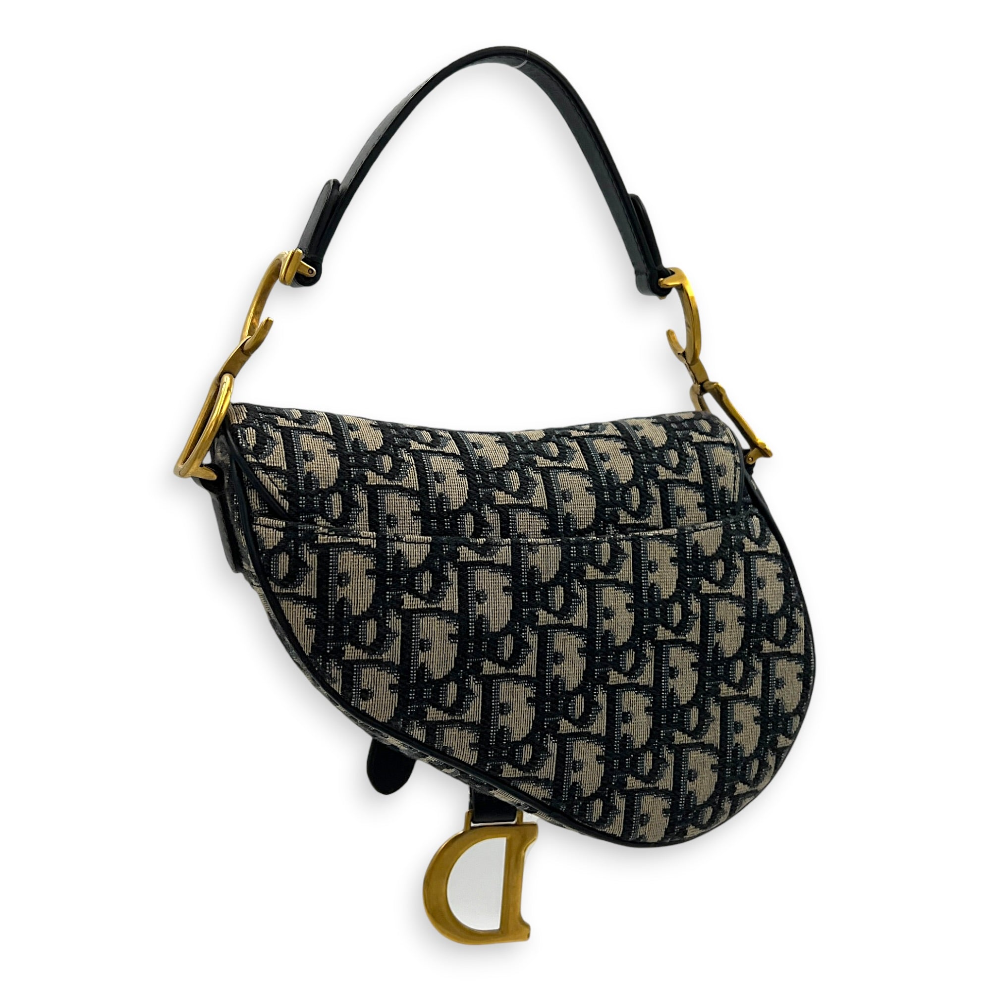 Saddle Shoulder Bag Mini Black in Canvas, Gold hardware