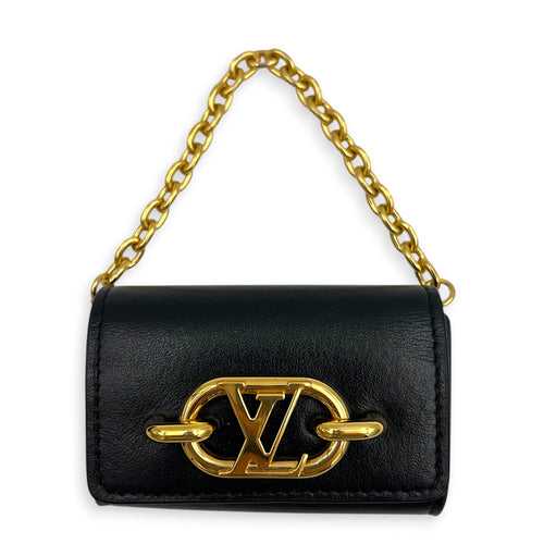 Link Black Earphone Holder in Calfskin, Gold hardware