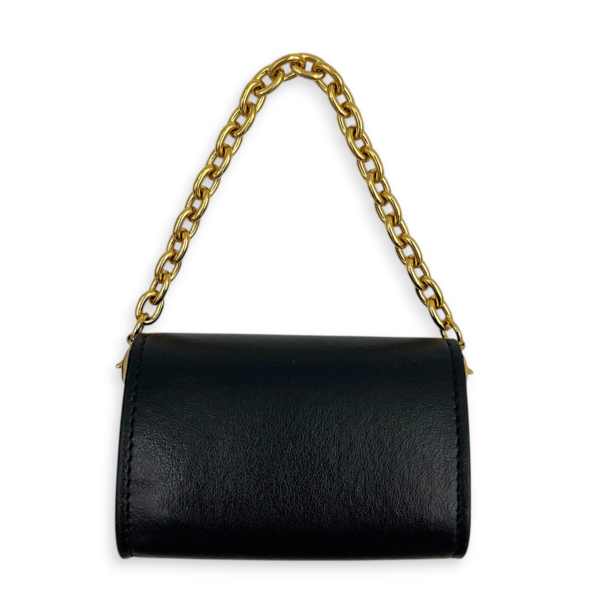 Link Black Earphone Holder in Calfskin, Gold hardware