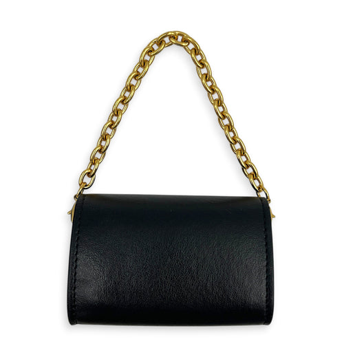 Link Black Earphone Holder in Calfskin, Gold hardware
