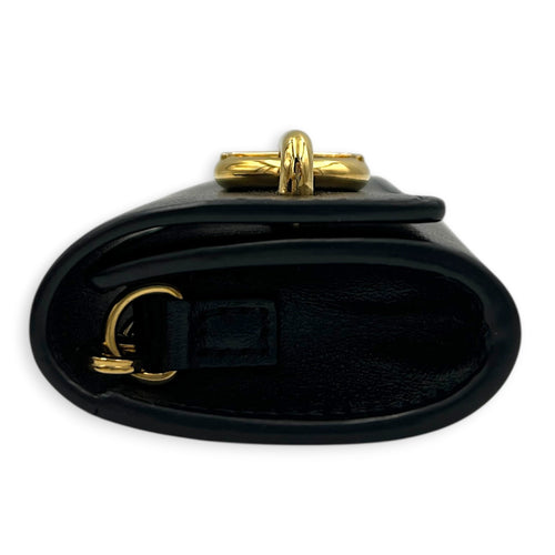 Link Black Earphone Holder in Calfskin, Gold hardware