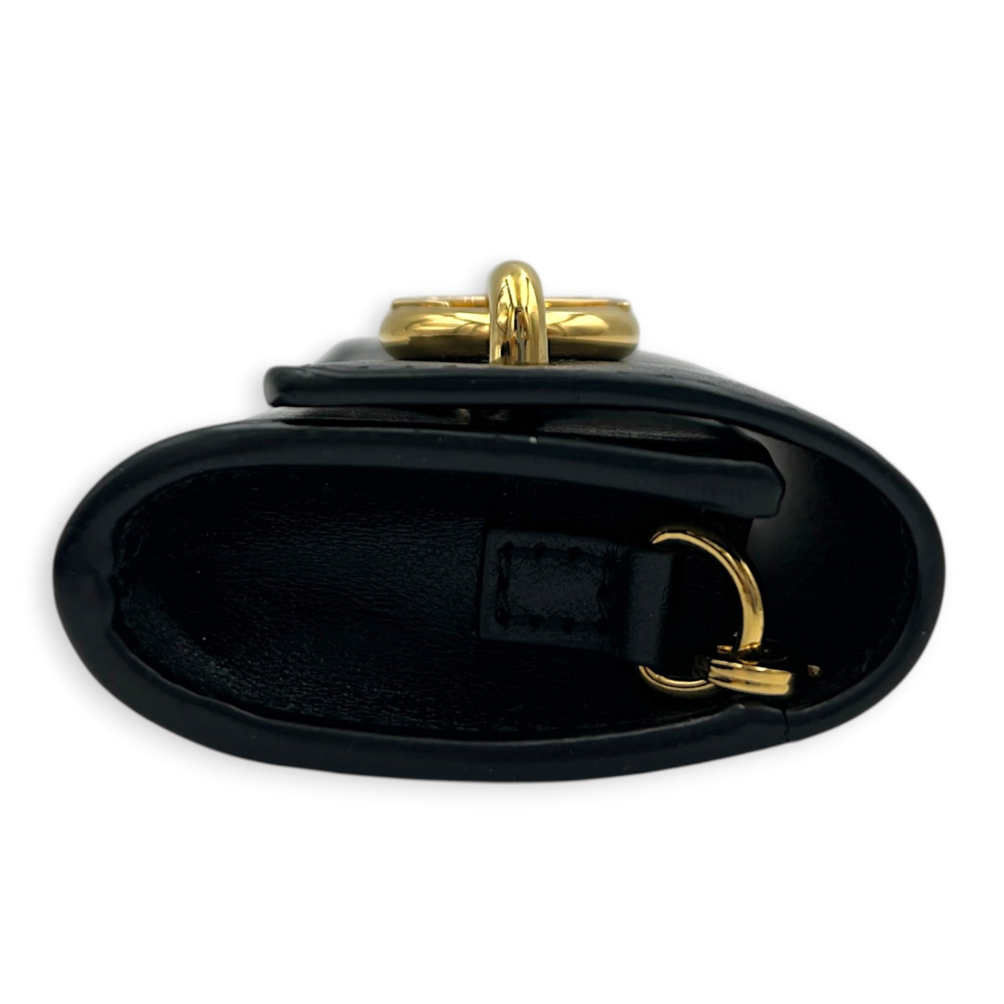 Link Black Earphone Holder in Calfskin, Gold hardware