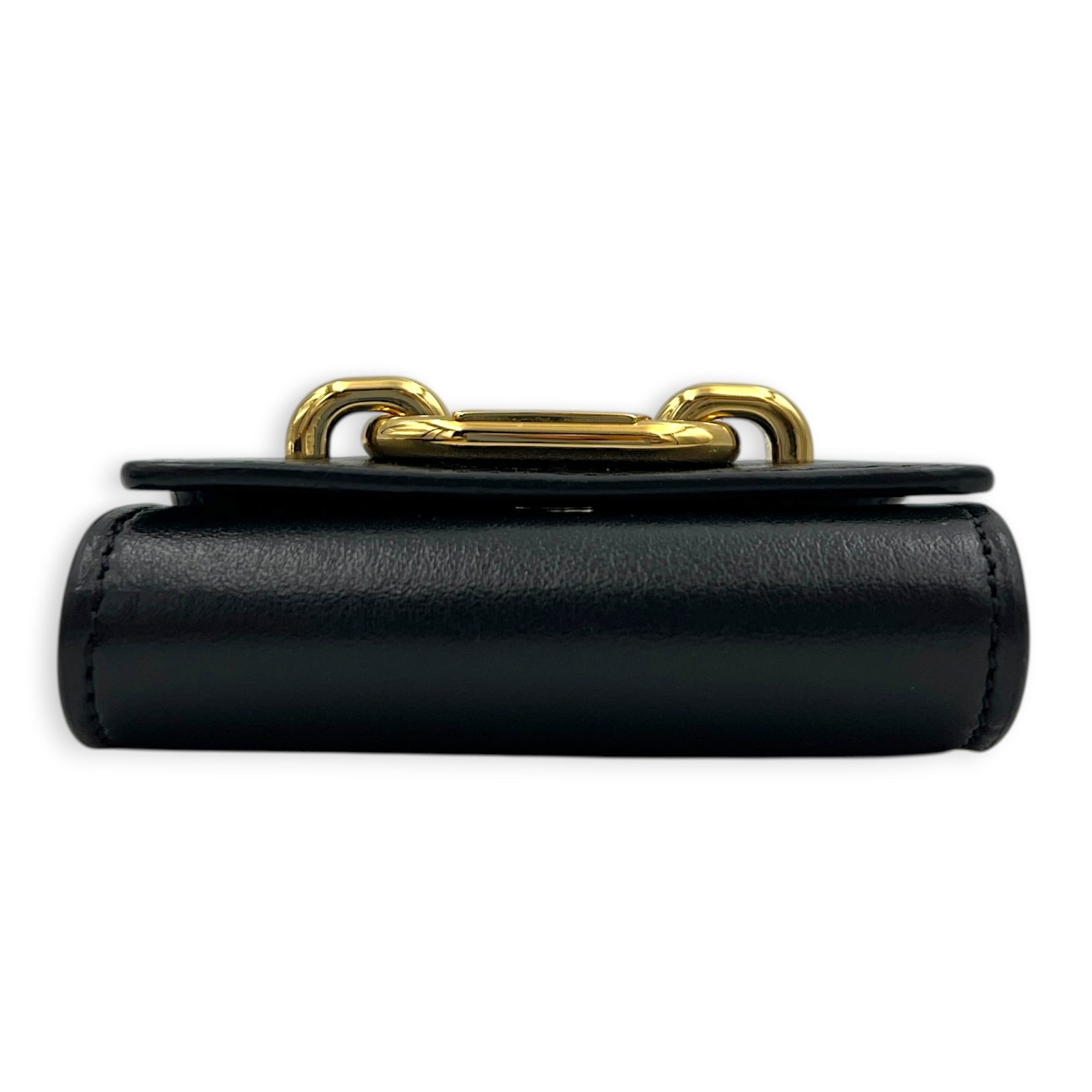 Link Black Earphone Holder in Calfskin, Gold hardware