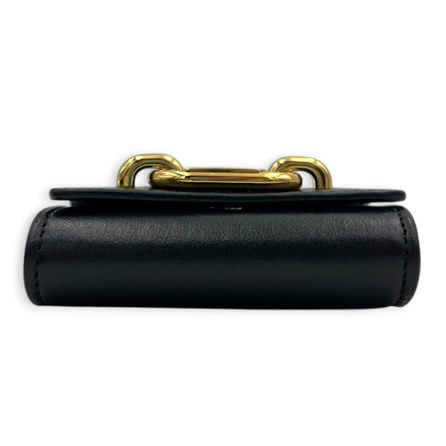 Link Black Earphone Holder in Calfskin, Gold hardware