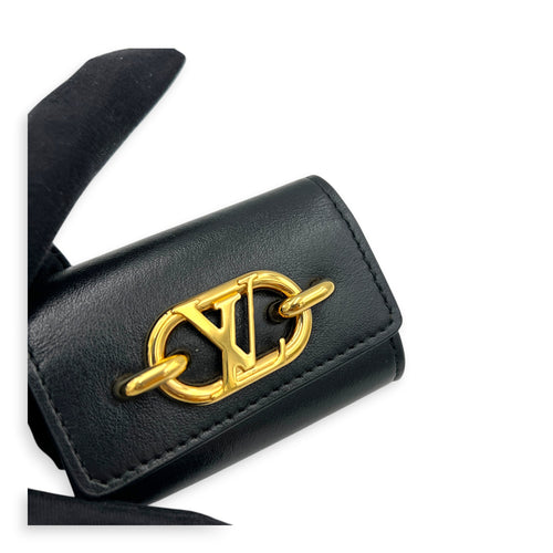Link Black Earphone Holder in Calfskin, Gold hardware