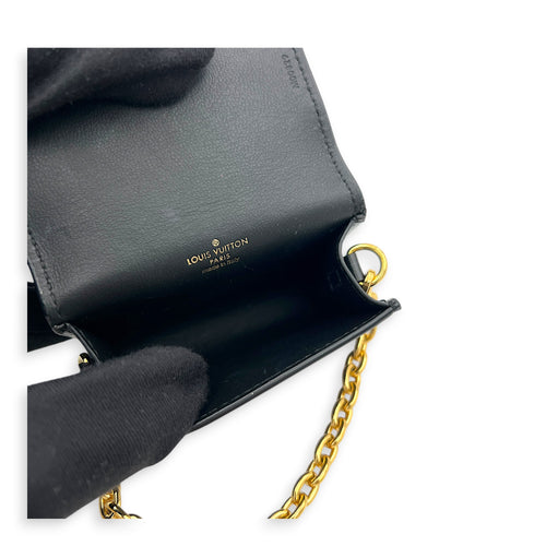 Link Black Earphone Holder in Calfskin, Gold hardware