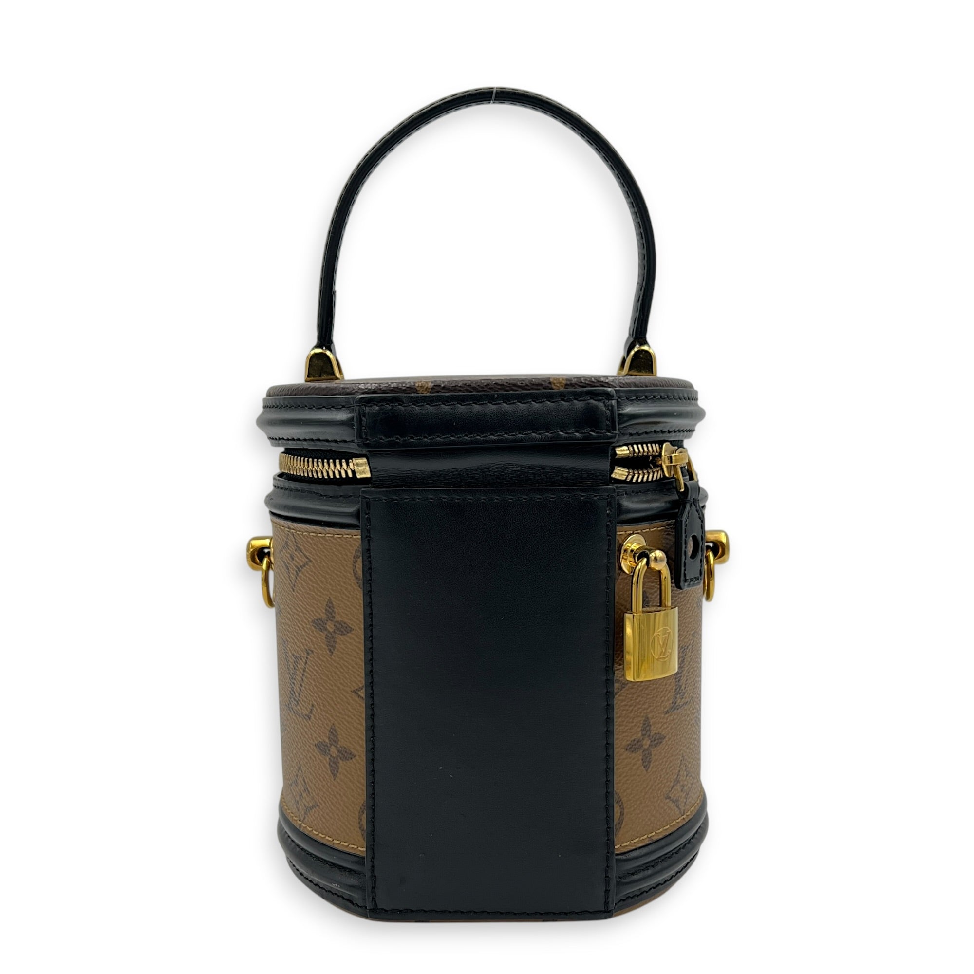 Cannes Bucket Bag Brown in Coated Canvas, Gold hardware