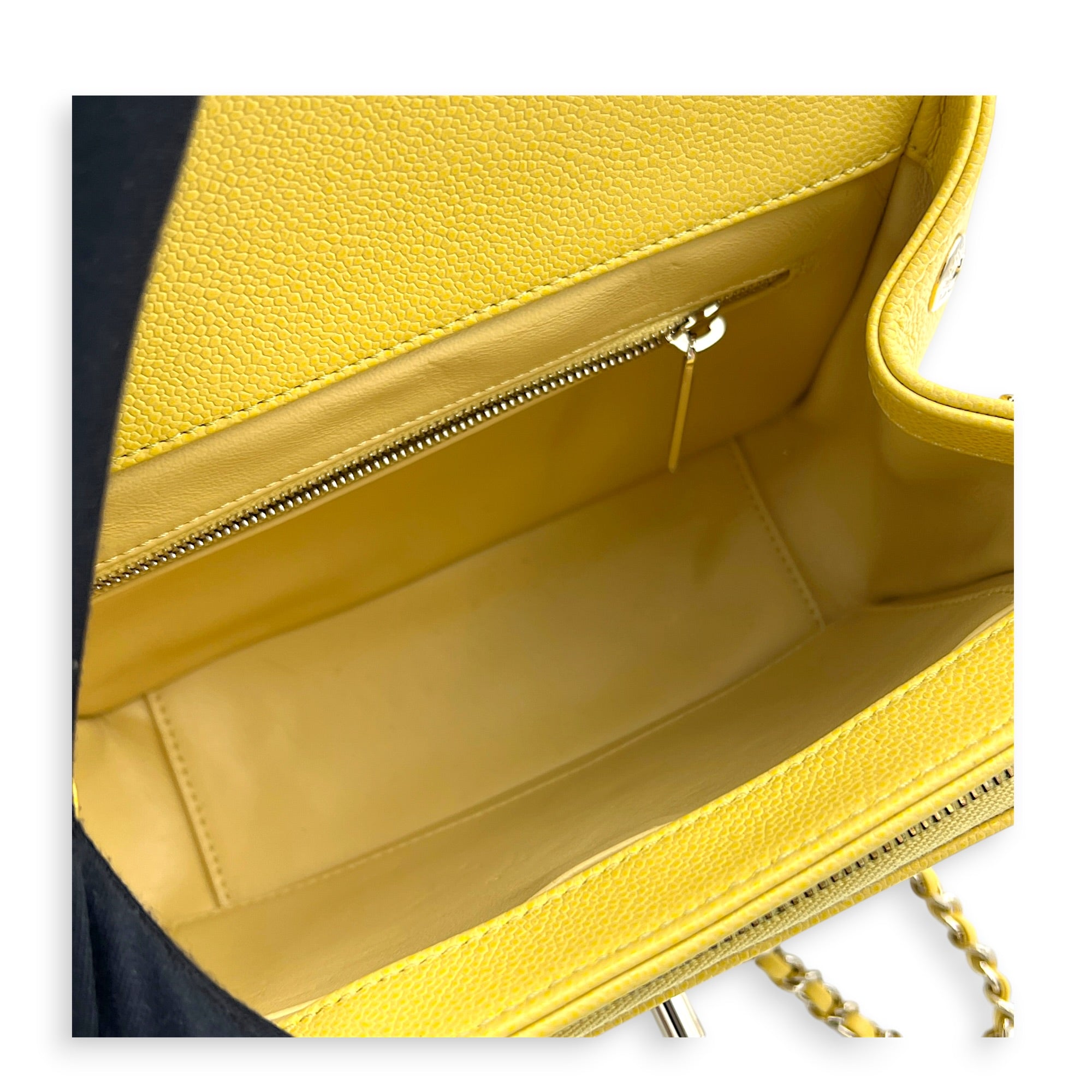 Business Affinity Top Handle Bag Yellow in Caviar Leather, Gold hardware