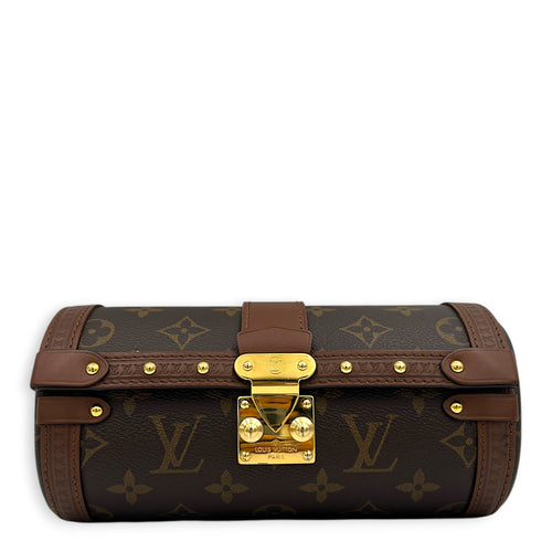 Papillon Trunk Shoulder Bag Brown in Monogram Coated Canvas, Gold hardware