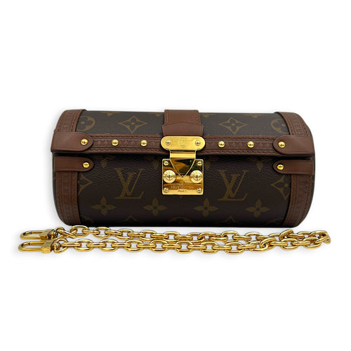Papillon Trunk Shoulder Bag Brown in Monogram Coated Canvas, Gold hardware