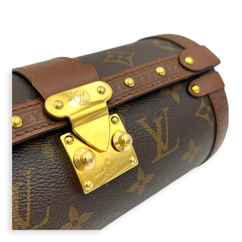 Papillon Trunk Shoulder Bag Brown in Monogram Coated Canvas, Gold hardware