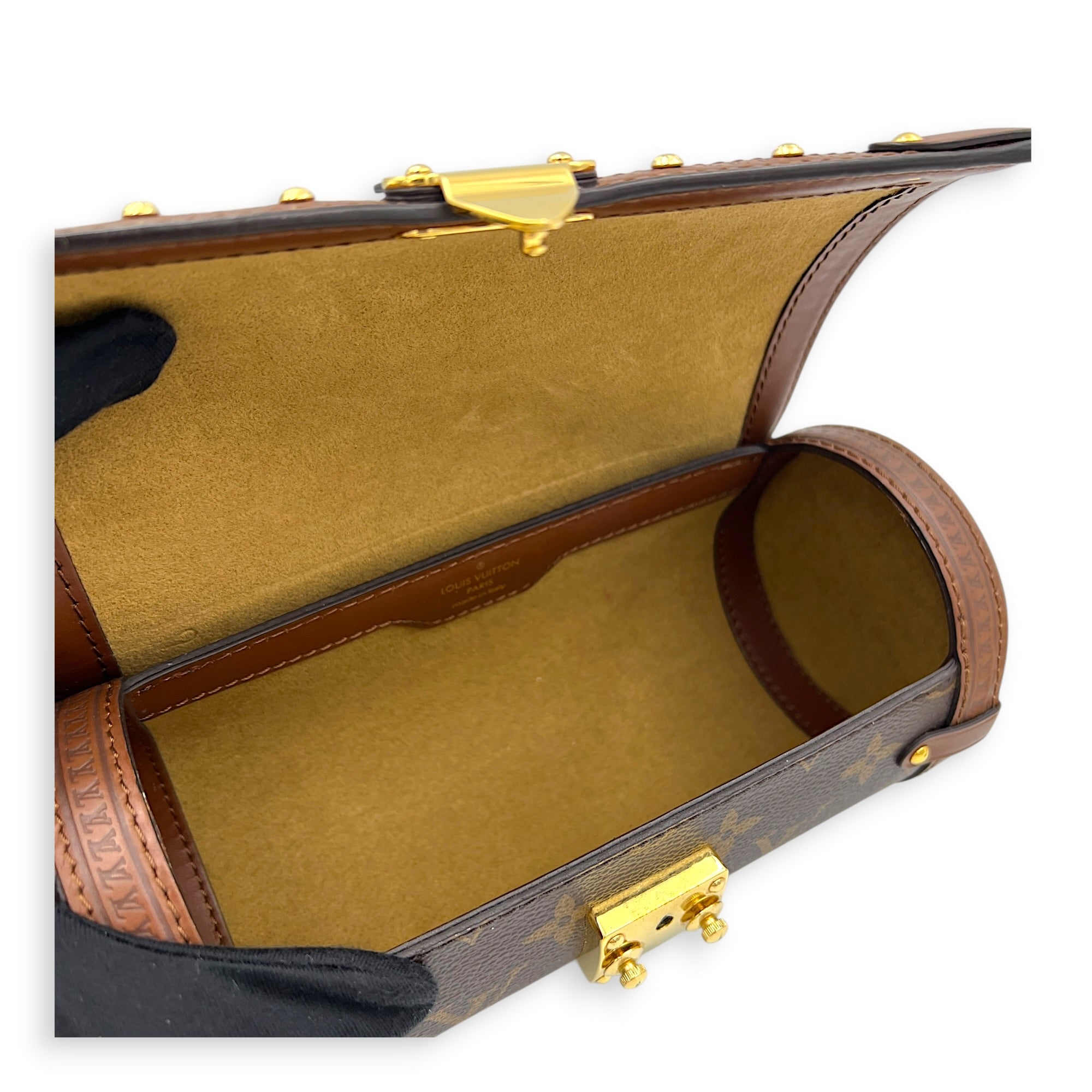 Papillon Trunk Shoulder Bag Brown in Monogram Coated Canvas, Gold hardware