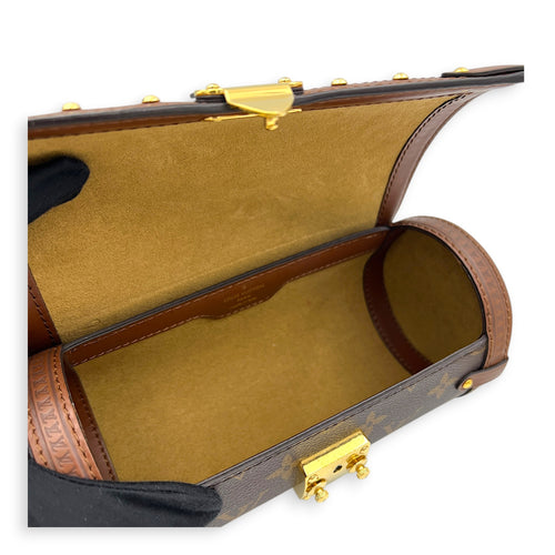 Papillon Trunk Shoulder Bag Brown in Monogram Coated Canvas, Gold hardware