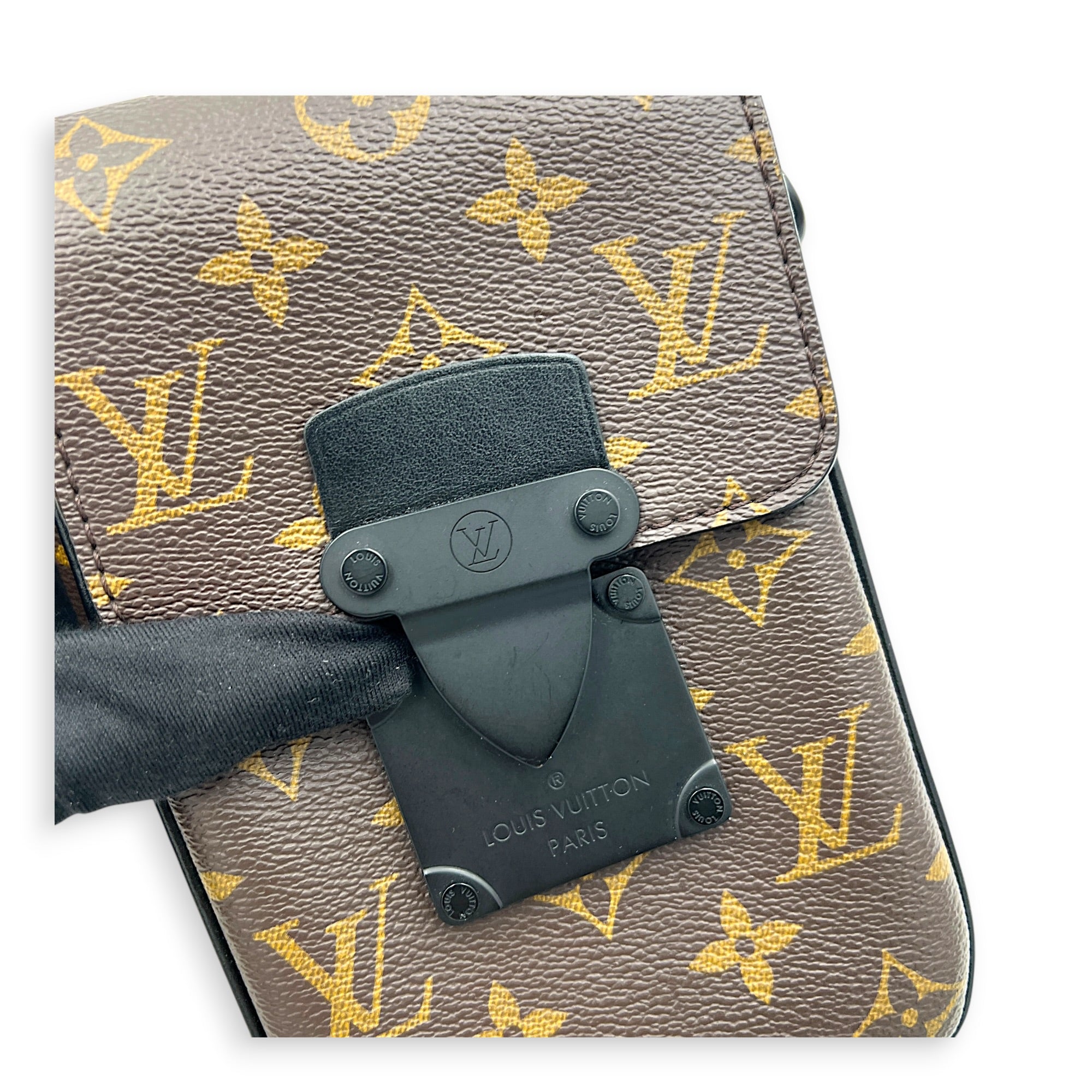 S-lock Vertical Wearable Wallet Others Brown in Coated Canvas, Black hardware