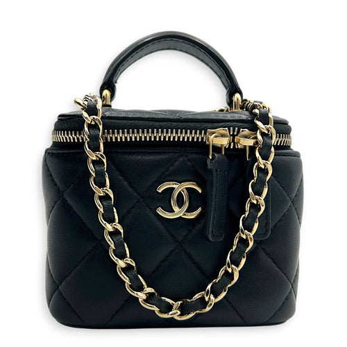 Vanity Case Top Handle Bag Mini Black in Lambskin, Gold hardware