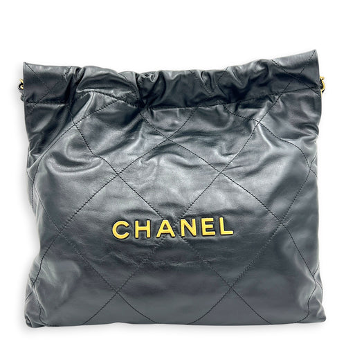 22 Tote Small Black Shoulder Bag in Calfskin, Gold hardware