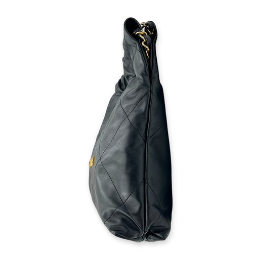 22 Tote Small Black Shoulder Bag in Calfskin, Gold hardware