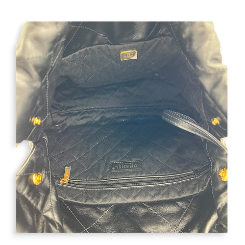 22 Tote Small Black Shoulder Bag in Calfskin, Gold hardware
