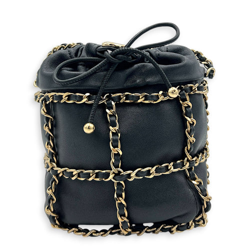 CC Black Bucket Bag in Calfskin, Gold hardware