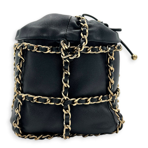 CC Black Bucket Bag in Calfskin, Gold hardware