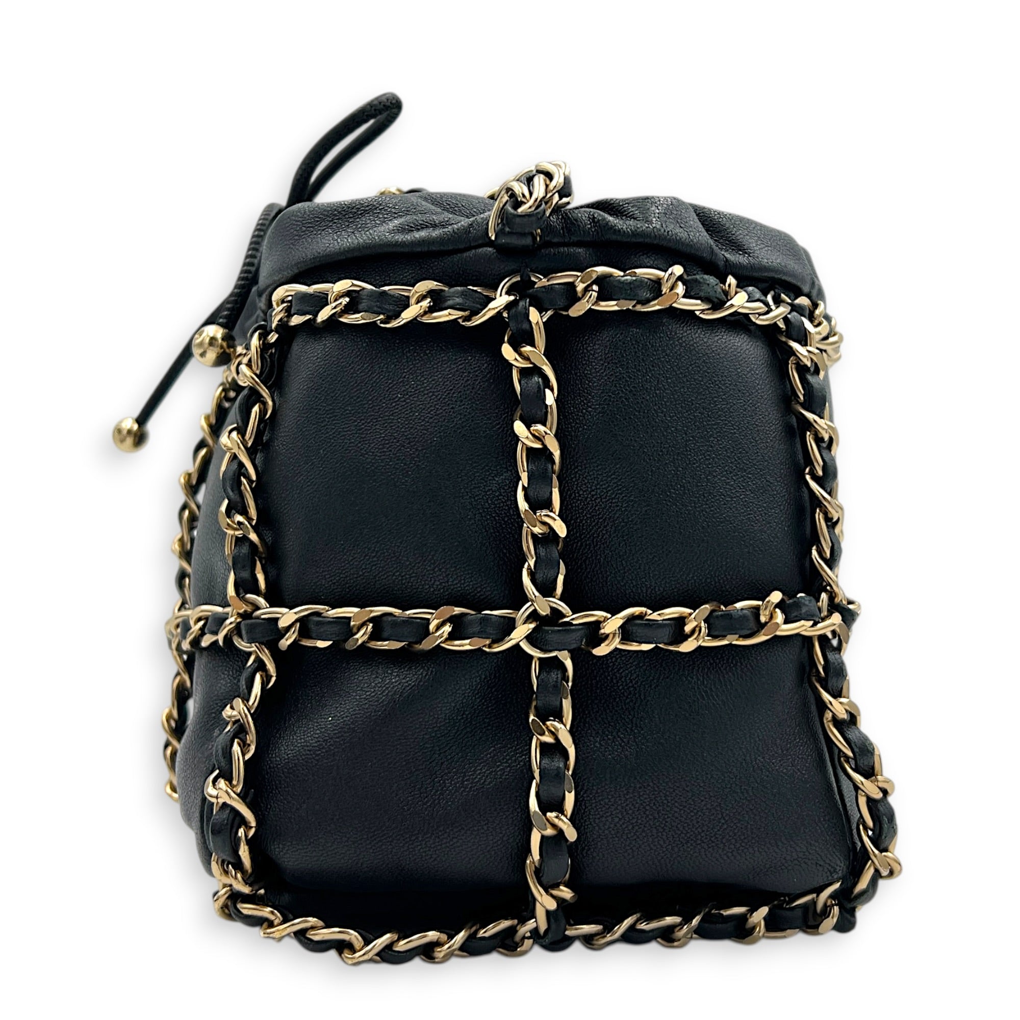 CC Black Bucket Bag in Calfskin, Gold hardware