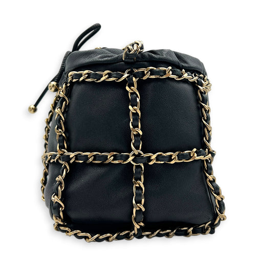 CC Black Bucket Bag in Calfskin, Gold hardware