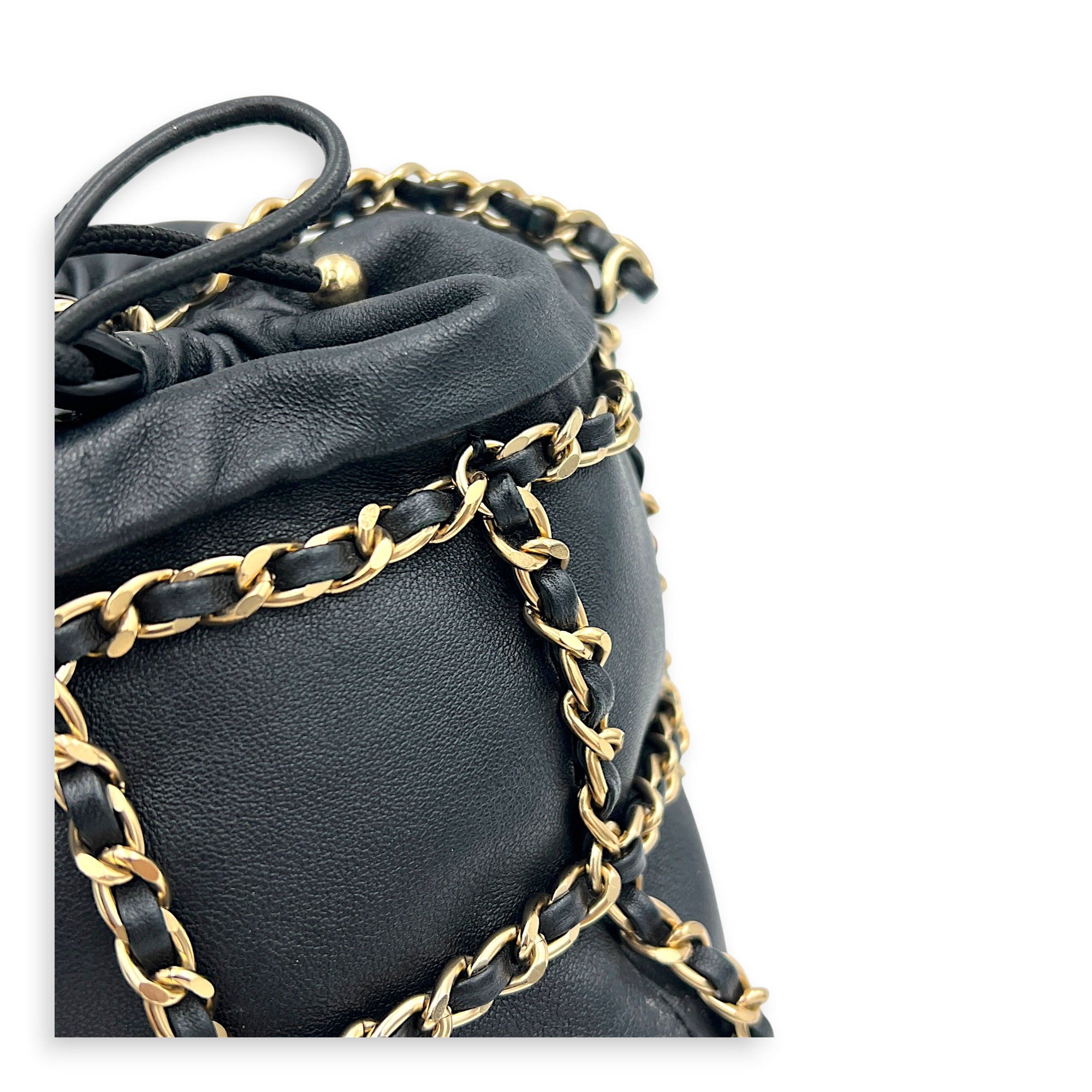 CC Black Bucket Bag in Calfskin, Gold hardware