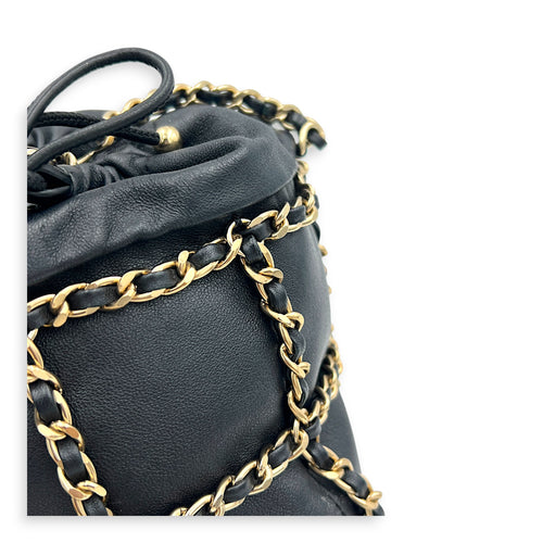 CC Black Bucket Bag in Calfskin, Gold hardware
