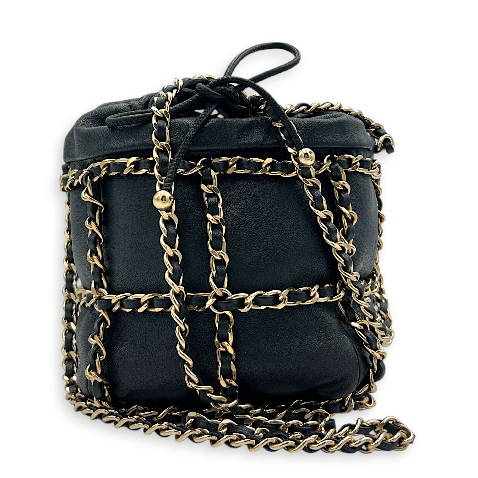 CC Black Bucket Bag in Calfskin, Gold hardware