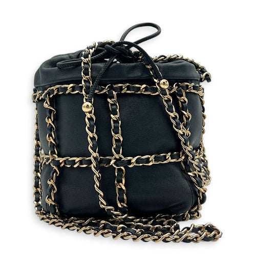 CC Black Bucket Bag in Calfskin, Gold hardware
