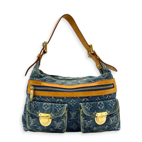 Baggy Shoulder Bag Blue in Denim, Gold hardware