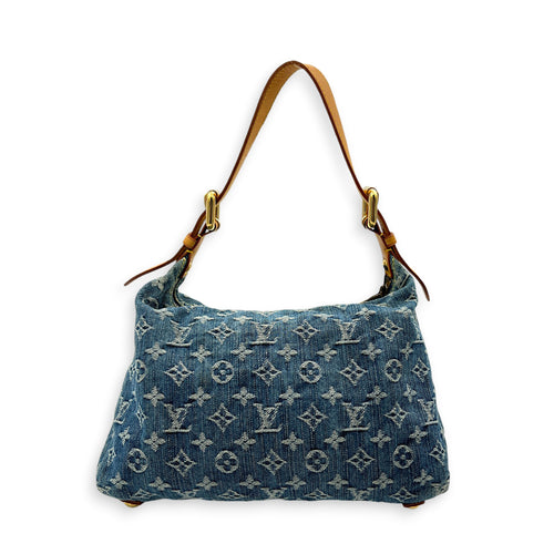 Baggy Shoulder Bag Blue in Denim, Gold hardware
