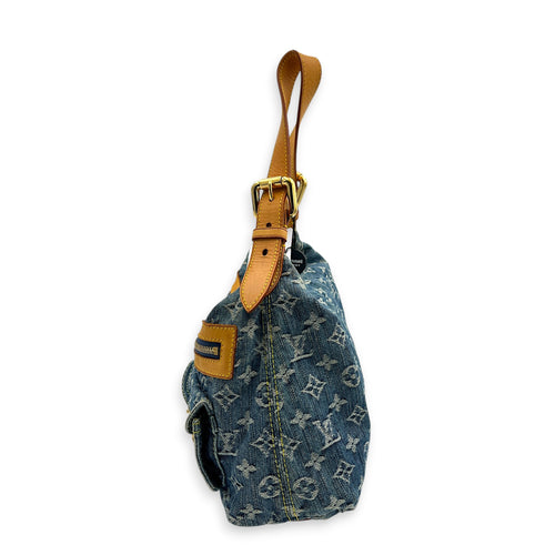 Baggy Shoulder Bag Blue in Denim, Gold hardware