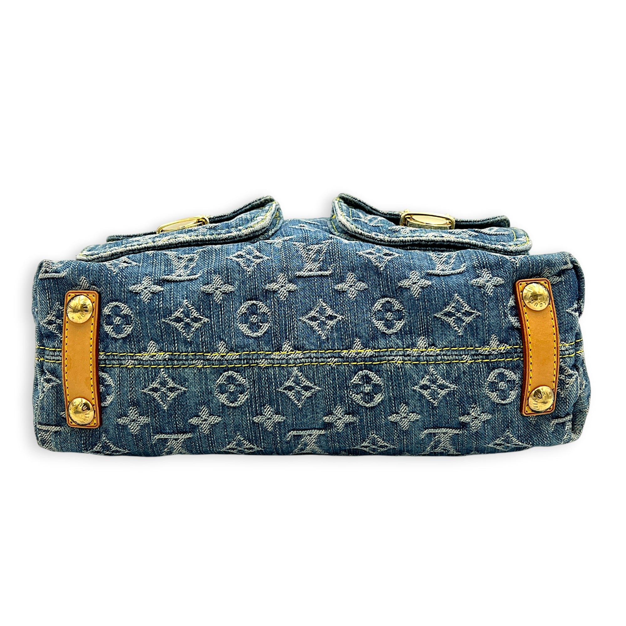Baggy Shoulder Bag Blue in Denim, Gold hardware