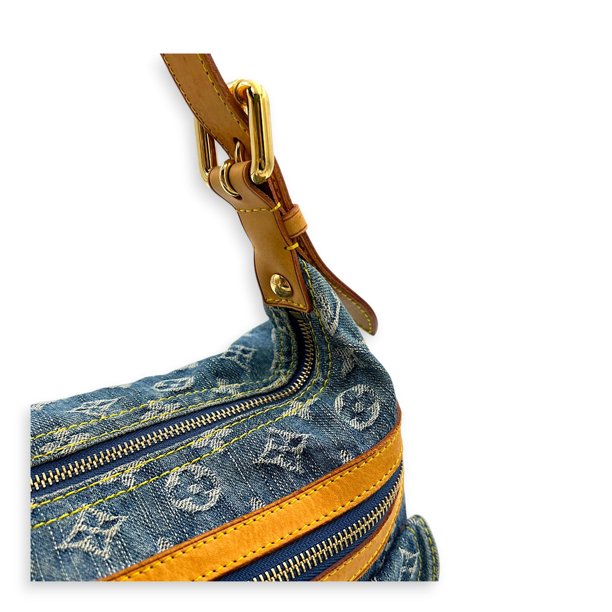 Baggy Shoulder Bag Blue in Denim, Gold hardware