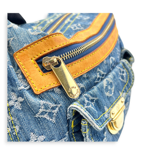 Baggy Shoulder Bag Blue in Denim, Gold hardware