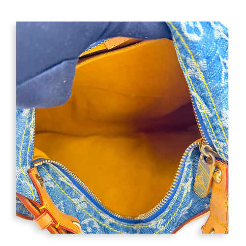 Baggy Shoulder Bag Blue in Denim, Gold hardware