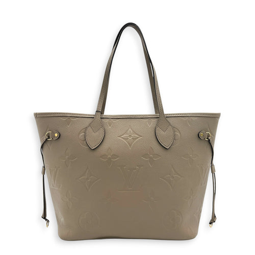 Neverfull MM Beige Tote Bag in Empreinte Leather, Gold hardware