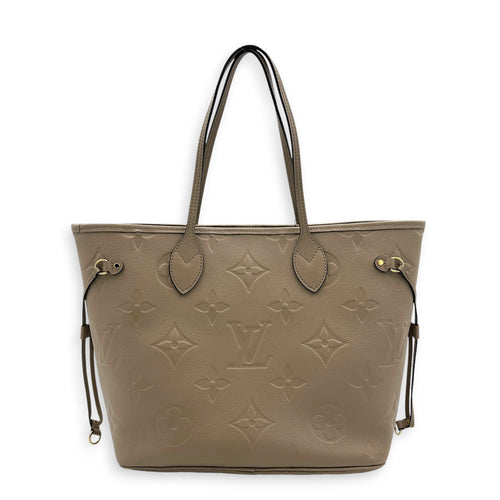 Neverfull MM Beige Tote Bag in Empreinte Leather, Gold hardware