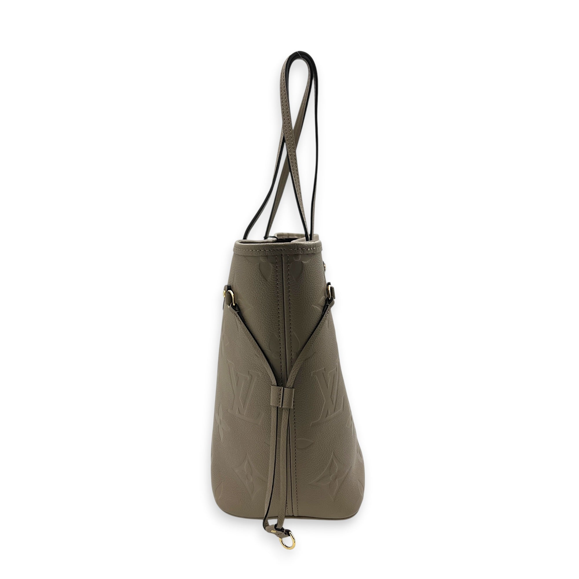 Neverfull MM Beige Tote Bag in Empreinte Leather, Gold hardware