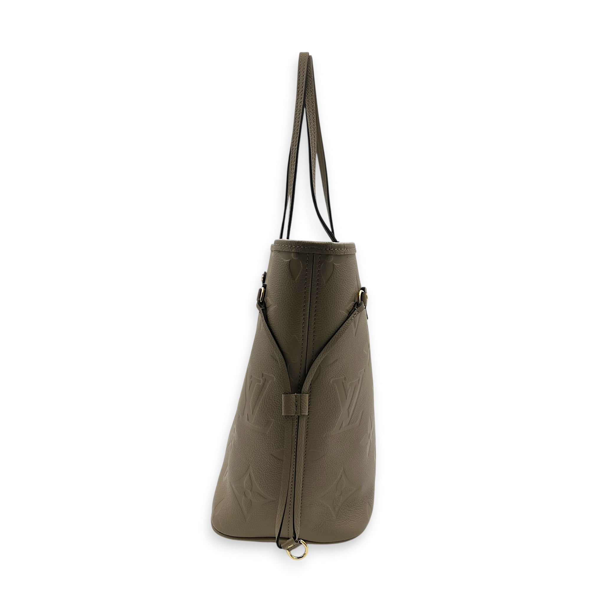 Neverfull MM Beige Tote Bag in Empreinte Leather, Gold hardware