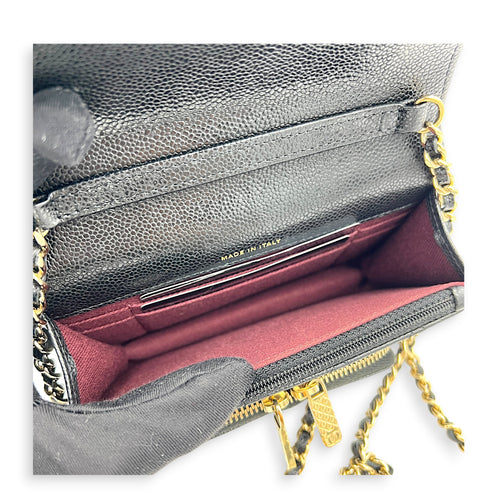 Business Affinity Mini Black Top Handle Bag in Caviar Leather, Gold hardware