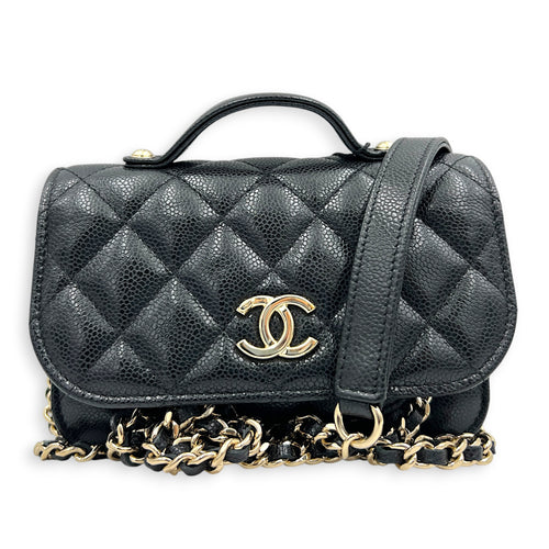 Business Affinity Mini Black Top Handle Bag in Caviar Leather, Gold hardware