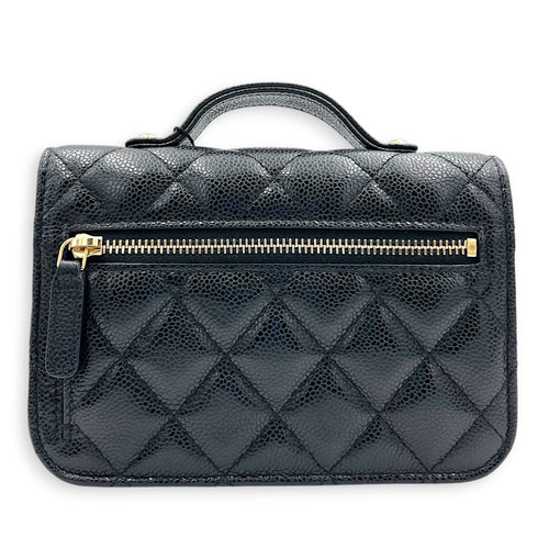 Business Affinity Mini Black Top Handle Bag in Caviar Leather, Gold hardware