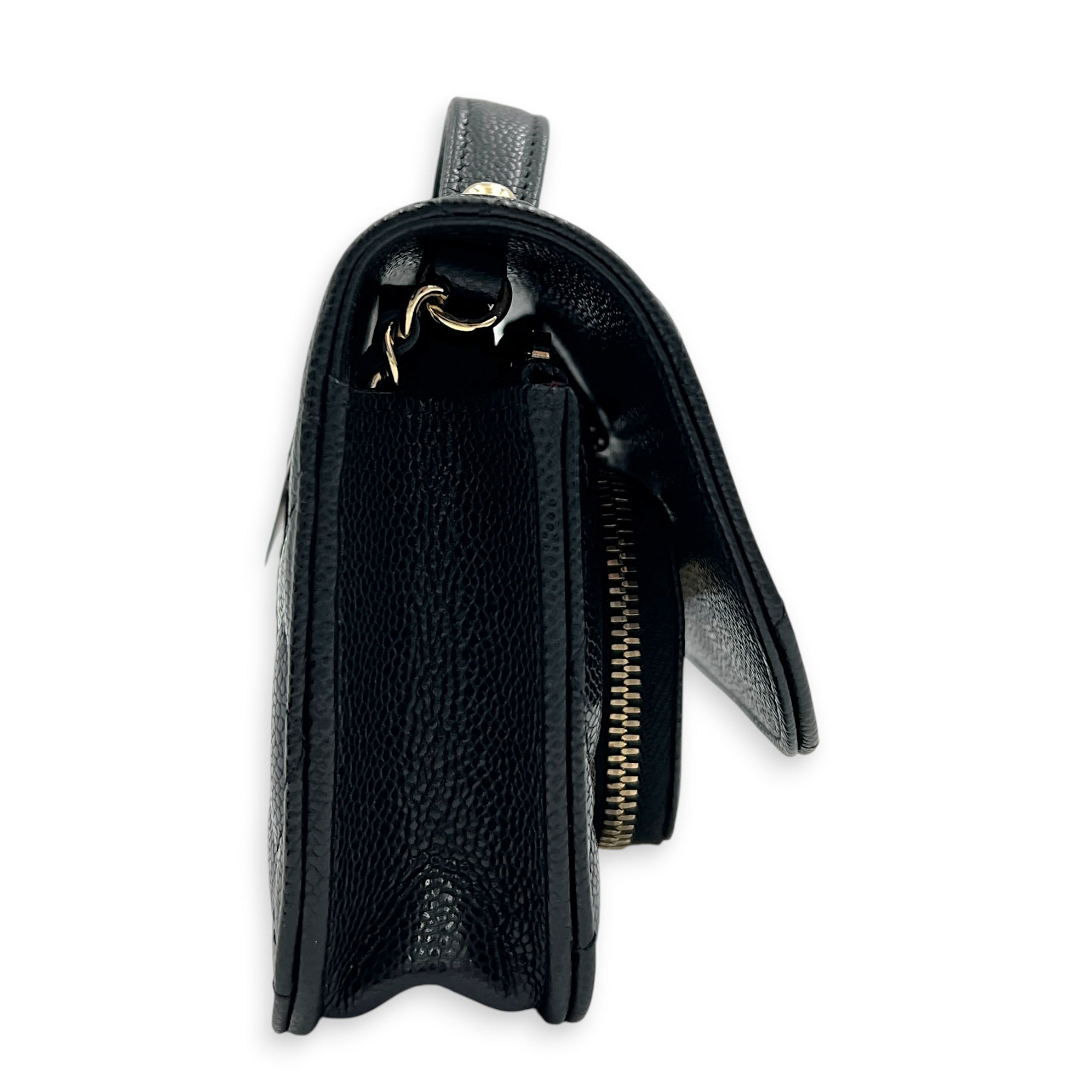 Business Affinity Mini Black Top Handle Bag in Caviar Leather, Gold hardware
