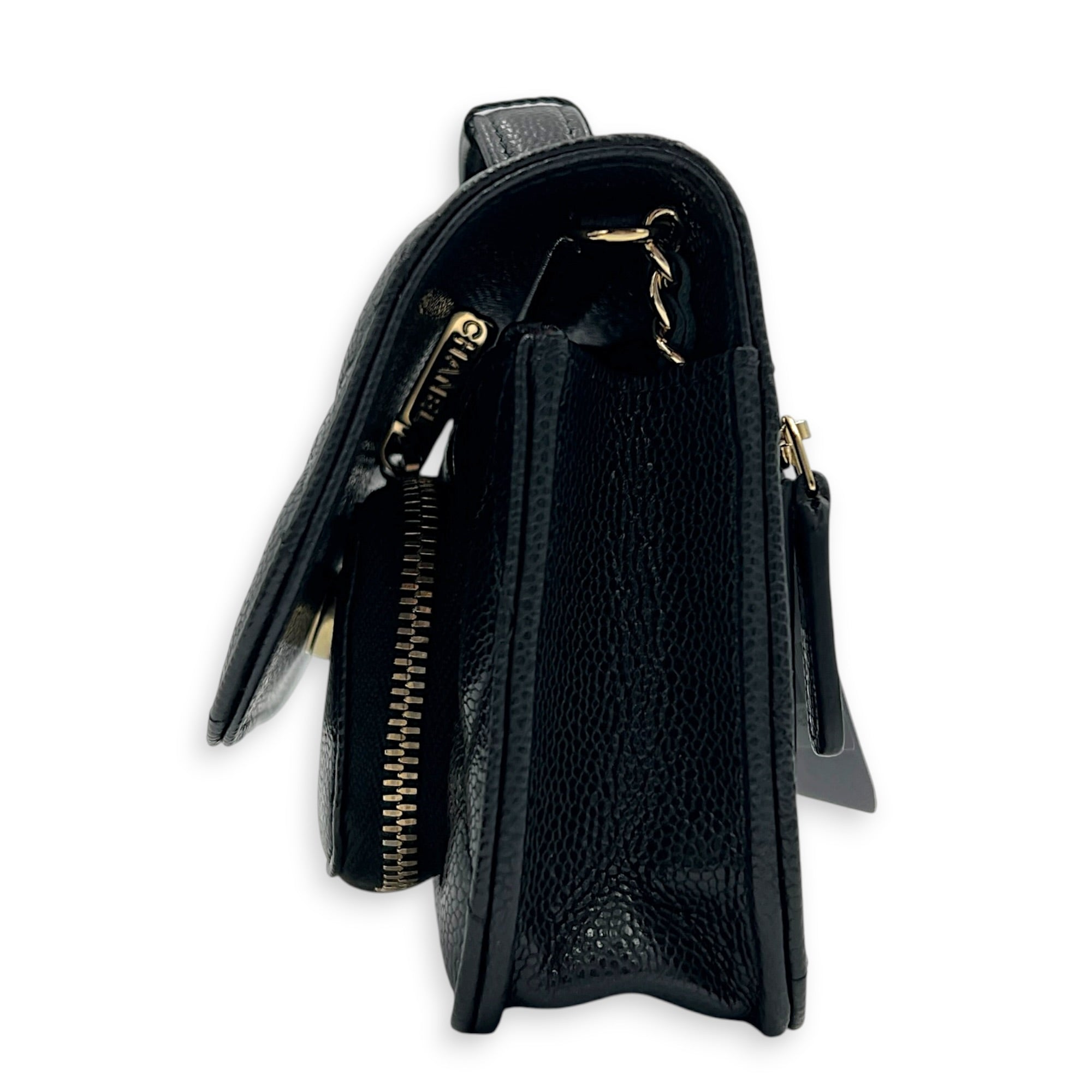 Business Affinity Mini Black Top Handle Bag in Caviar Leather, Gold hardware
