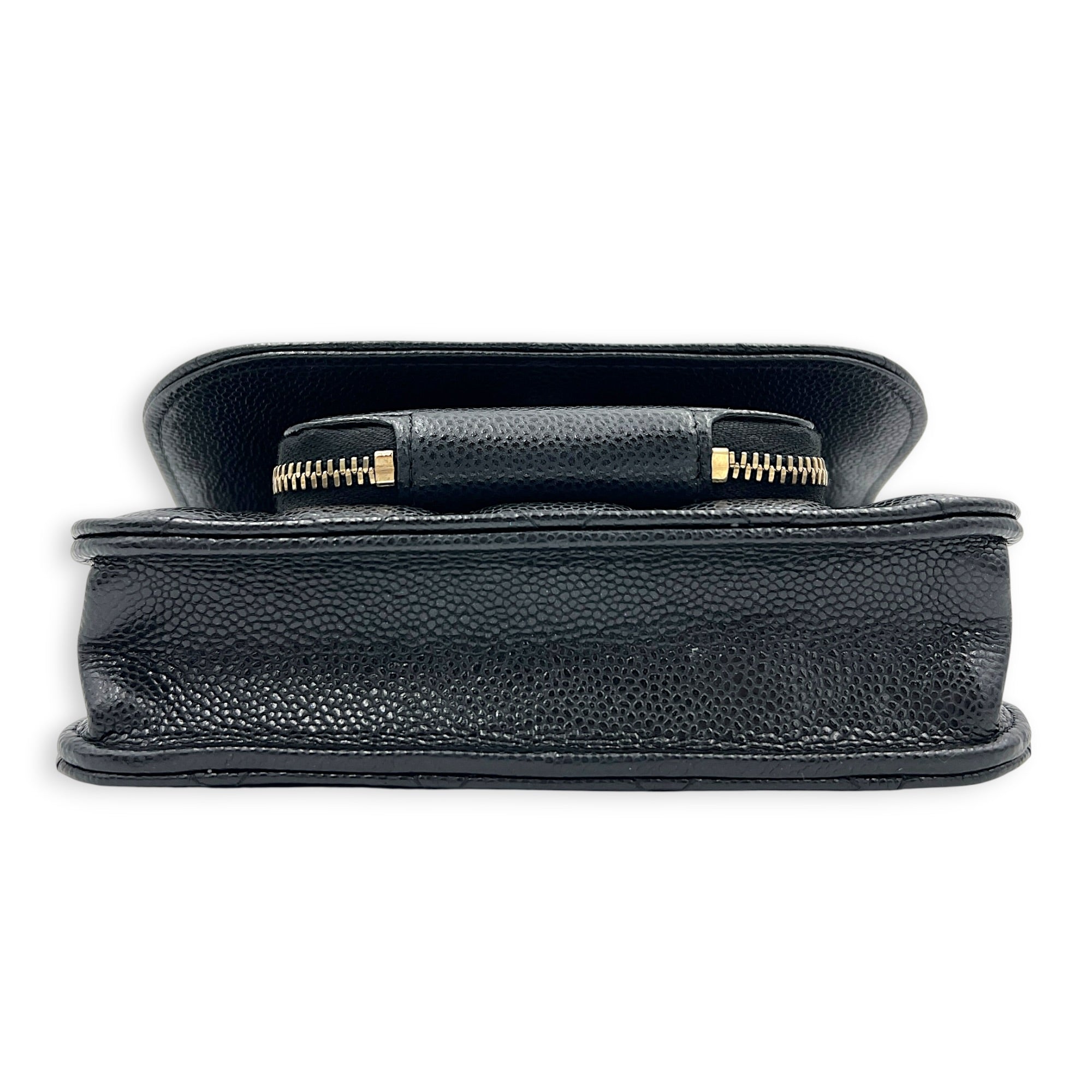 Business Affinity Mini Black Top Handle Bag in Caviar Leather, Gold hardware