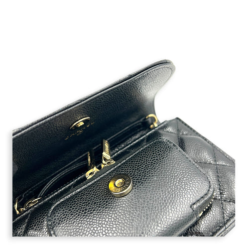 Business Affinity Mini Black Top Handle Bag in Caviar Leather, Gold hardware