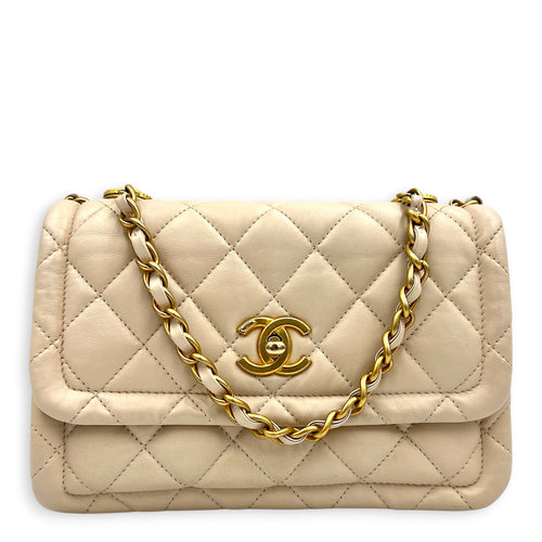 CC Button on Top Shoulder Bag in Lambskin, Gold hardware